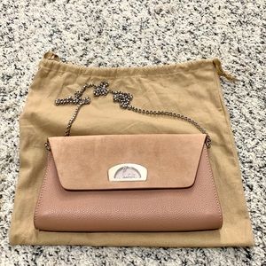 Christian Louboutin nude leather patent clutch w red interior perfect condition